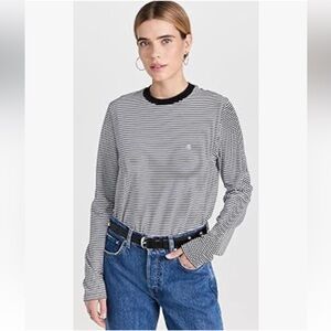 Anine Bing Rylan Black and White Striped Long Sleeve Tee